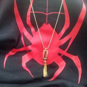 Long Gold Tone Necklace Tassle Charm New with Tags